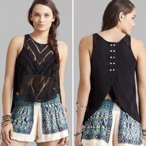 Free People Ethereal Daze Ginger Black Sheer Geometric Mesh Tank Top